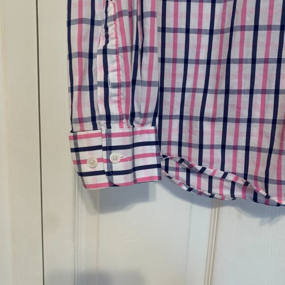 Men's Simply Southern Plaid Long Sleeve Button Up White Navy Pink Shirt XL - Picture 4 of 12